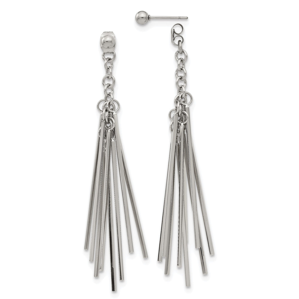 Stainless Steel Dangle Earrings with Long Chain Tassels, Modern Minimalist Linear Style for Women