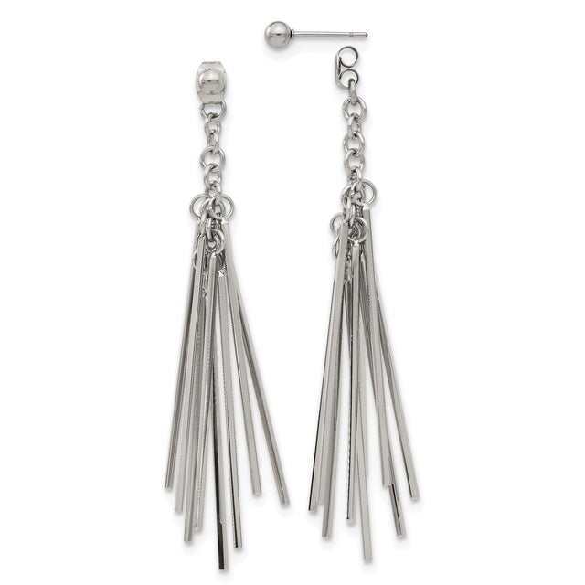 Stainless Steel Dangle Earrings with Long Chain Tassels, Modern Minimalist Linear Style for Women
