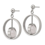 Stainless Steel Drop Earrings with Pale Pink Quartz, Open Circle Geometric Design