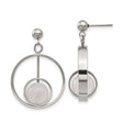 Stainless Steel Drop Earrings with Pale Pink Quartz, Open Circle Geometric Design
