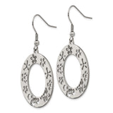 Stainless Steel Dangle Earrings with Floral Cutout Oval Hoop Design for Women
