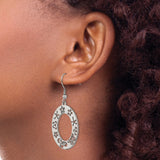 Stainless Steel Dangle Earrings with Floral Cutout Oval Hoop Design for Women