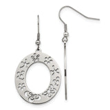 Stainless Steel Dangle Earrings with Floral Cutout Oval Hoop Design for Women