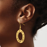 Stainless Steel Dangle Earrings with Open Oval Floral Cutout Design, Gold Tone Boho Chic Style
