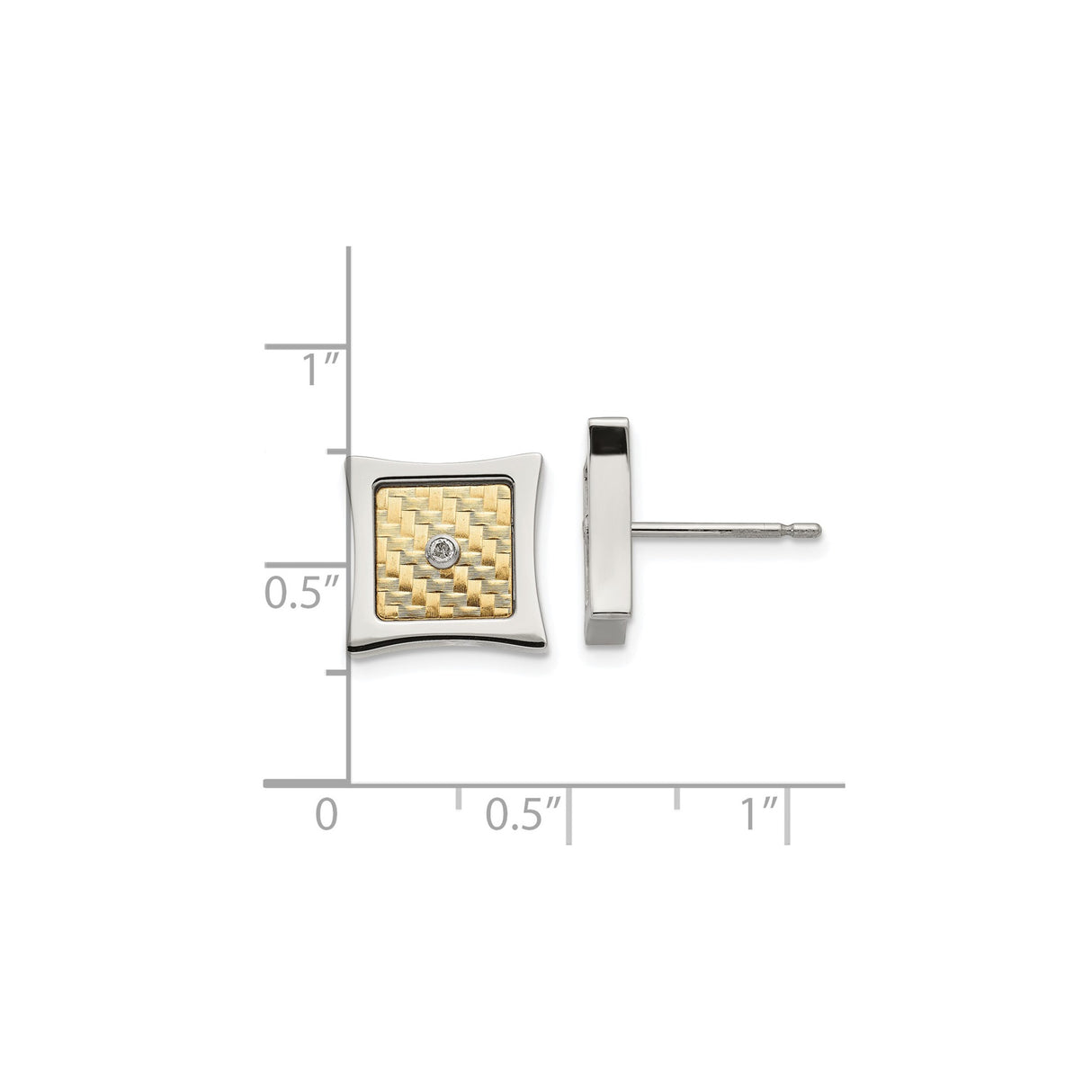 316 Stainless Steel Stud Earrings with Diamond Accent, Gold Tone Woven Center, Geometric Design