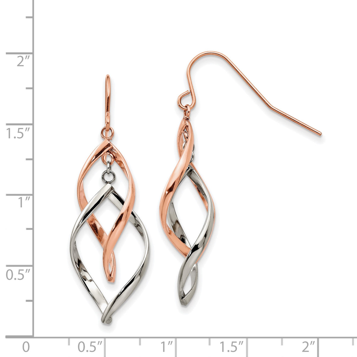 Stainless Steel Twisted Teardrop Dangle Earrings with Interlaced Strands in Rose Gold Tone