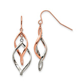 Stainless Steel Twisted Teardrop Dangle Earrings with Interlaced Strands in Rose Gold Tone