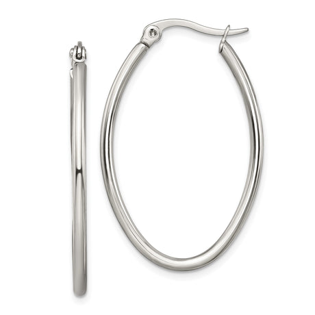 Stainless Steel Oval Hoop Earrings, Minimalist Polished Metal, Lightweight Modern Design
