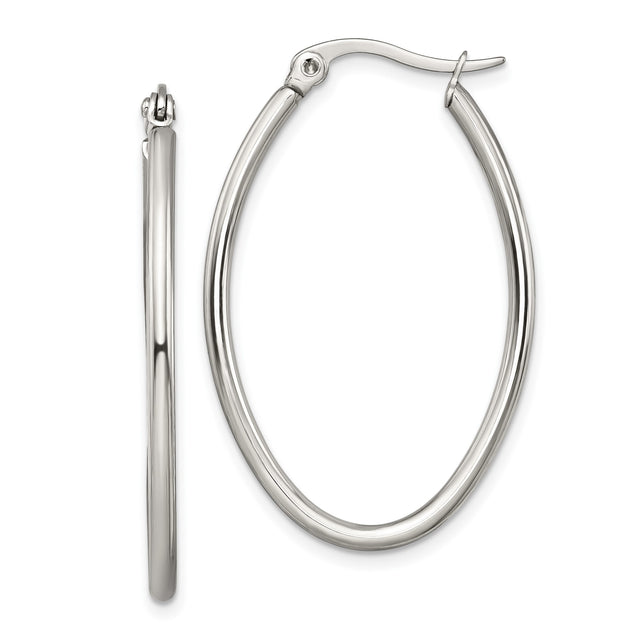 Stainless Steel Oval Hoop Earrings, Minimalist Polished Metal, Lightweight Modern Design
