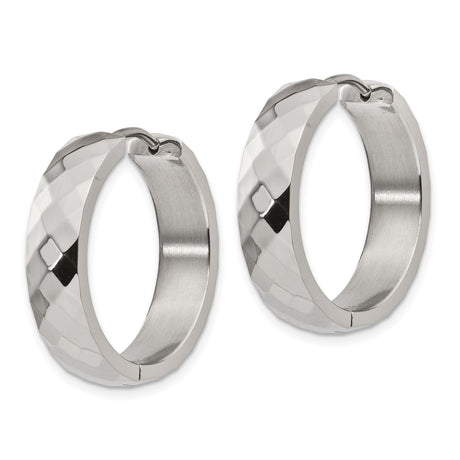 Stainless Steel Hoop Earrings with Faceted Hammered Texture, Modern Minimalist Unisex Design
