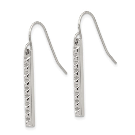 Stainless Steel Dangle Earrings with Vertical Bar Drops and Pyramid Stud Design