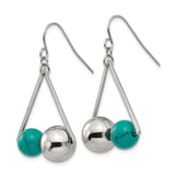 Stainless Steel Dangle Earrings with Created Turquoise, Geometric Triangle Design