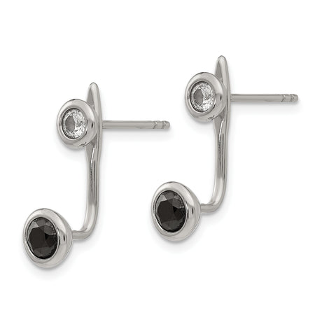 Stainless Steel Double Stud Earrings with Clear and Black Cubic Zirconia, Modern Minimalist Design