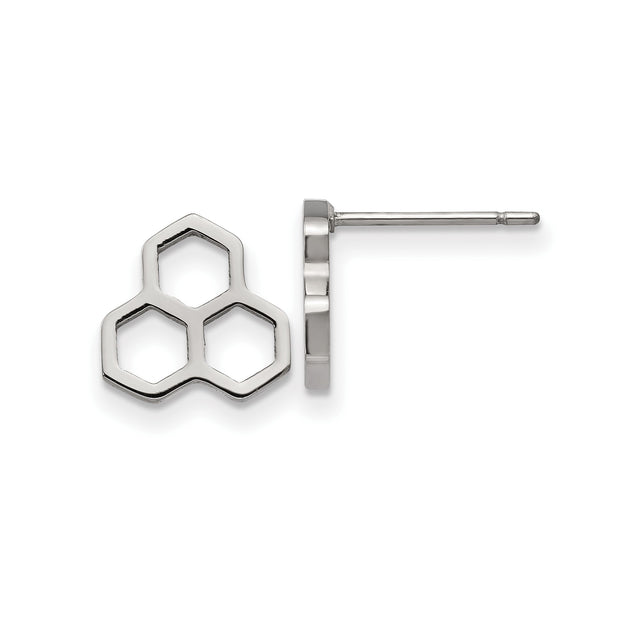 316 Stainless Steel Stud Earrings, Geometric Honeycomb Hexagon Design, Unisex Minimalist Style