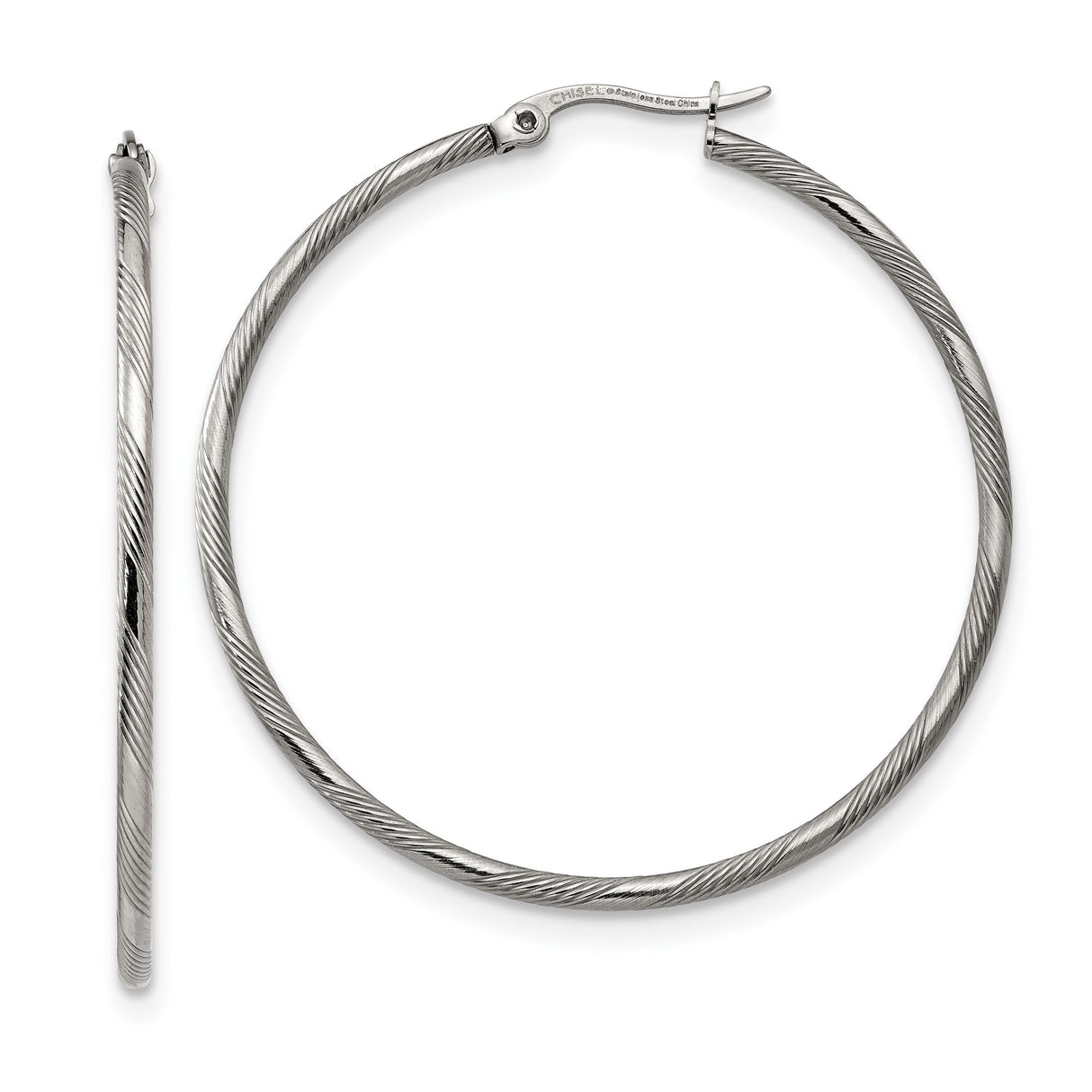Stainless Steel Twisted Rope Hoop Earrings, Large Bold Textured Hoops for Women