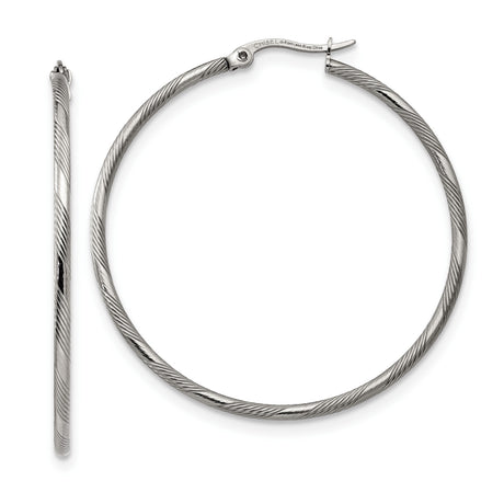 Stainless Steel Twisted Rope Hoop Earrings, Large Bold Textured Hoops for Women