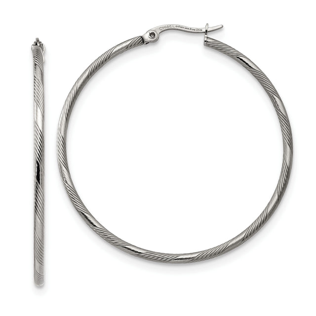 Stainless Steel Twisted Rope Hoop Earrings, Large Bold Textured Hoops for Women