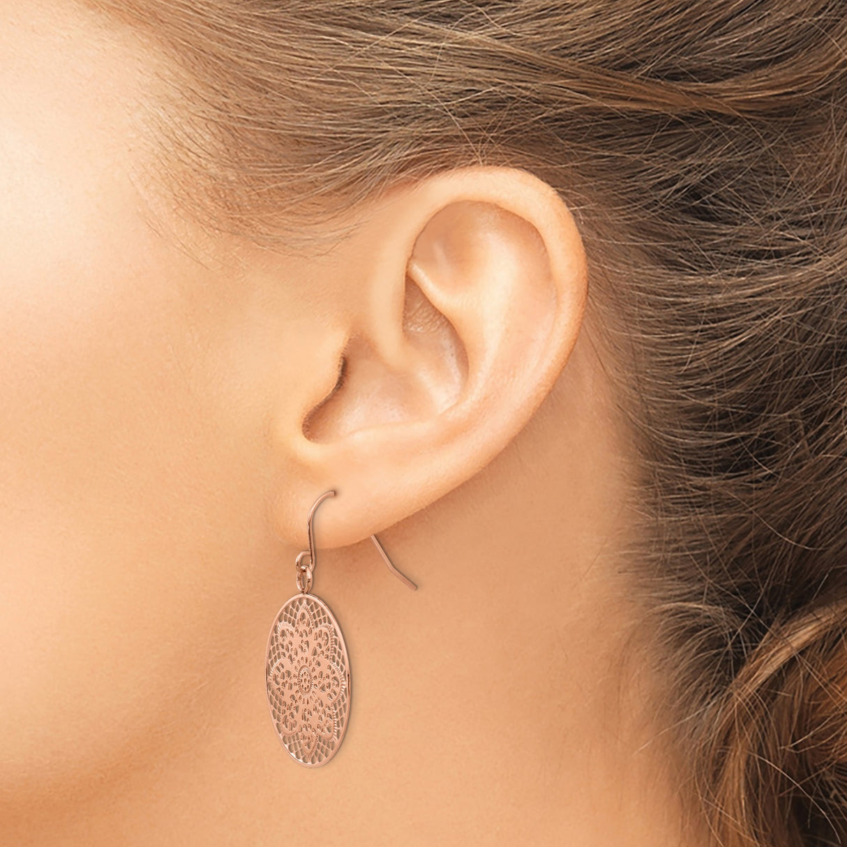 Stainless Steel Dangle Earrings with Floral Mandala Filigree Design, Lightweight Boho Style