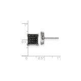 Stainless Steel Stud Earrings with Black Diamond, Geometric Grid Design, Unisex Club Style