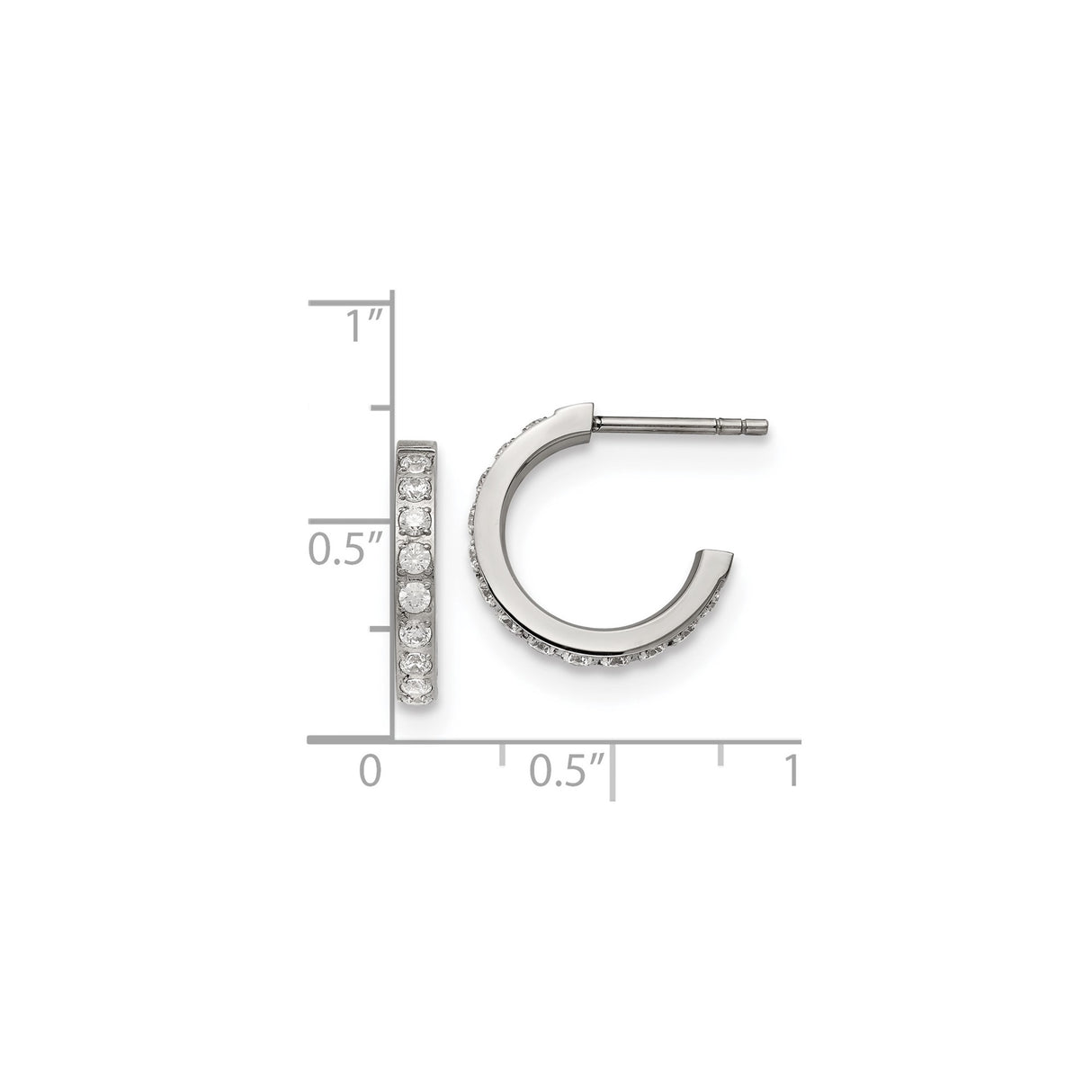 Stainless Steel Hoop Earrings with Channel-Set Cubic Zirconia, Polished Finish