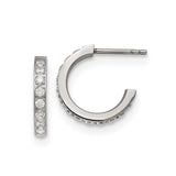 Stainless Steel Hoop Earrings with Channel-Set Cubic Zirconia, Polished Finish