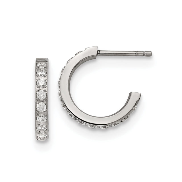 Stainless Steel Hoop Earrings with Channel-Set Cubic Zirconia, Polished Finish
