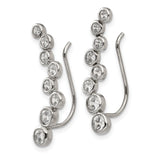 Stainless Steel Ear Climber Earrings with Cubic Zirconia, Bezel Set, Modern Minimalist Design