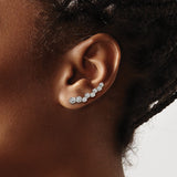 Stainless Steel Ear Climber Earrings with Cubic Zirconia, Bezel Set, Modern Minimalist Design