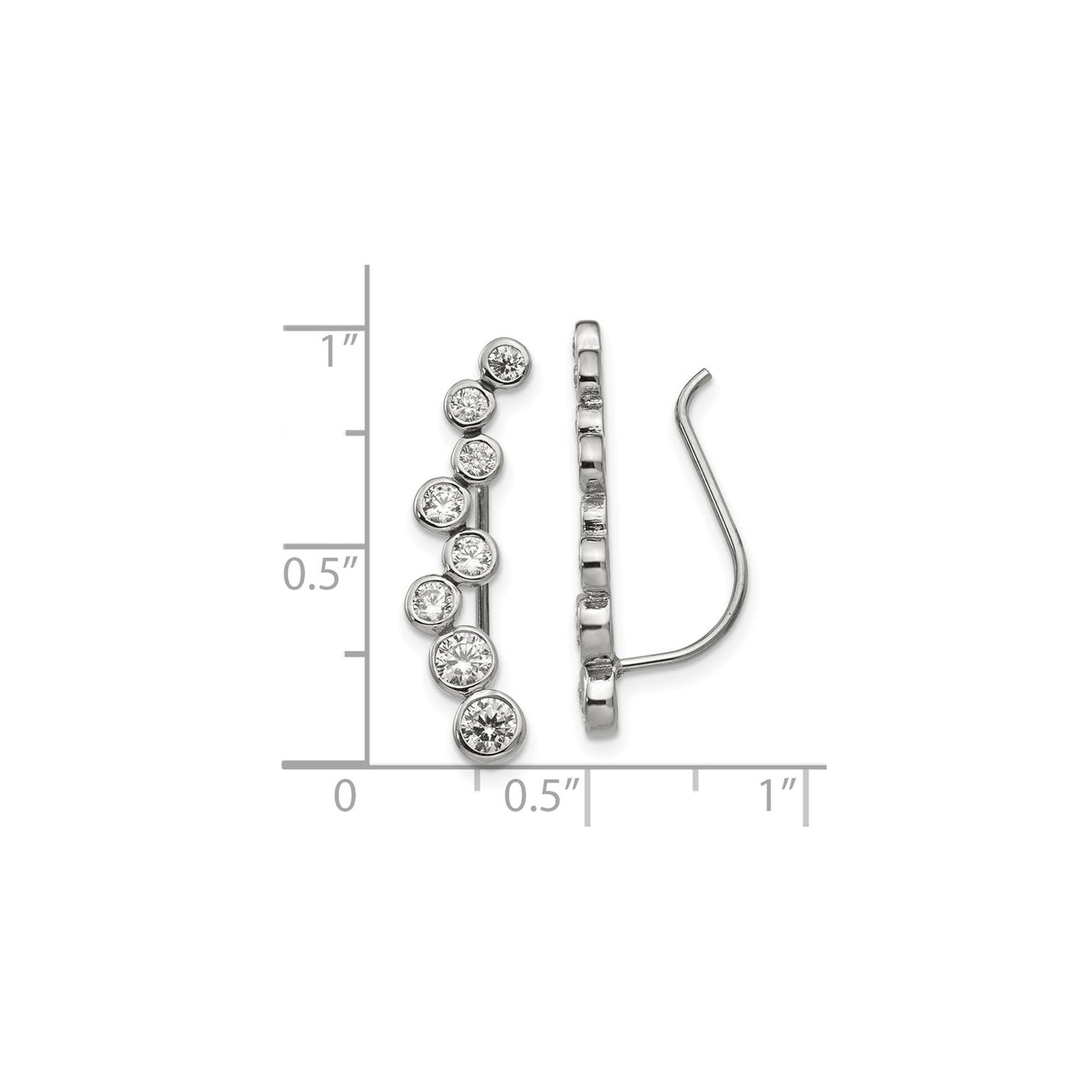 Stainless Steel Ear Climber Earrings with Cubic Zirconia, Bezel Set, Modern Minimalist Design
