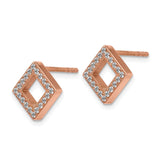 316 Stainless Steel Square Stud Earrings with Clear Crystals, Rose Gold Finish, Geometric Design
