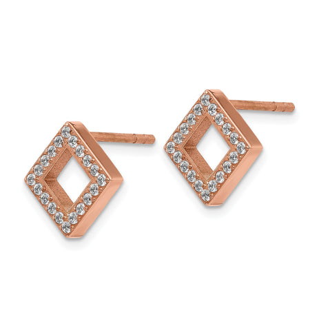 316 Stainless Steel Square Stud Earrings with Clear Crystals, Rose Gold Finish, Geometric Design