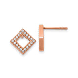 316 Stainless Steel Square Stud Earrings with Clear Crystals, Rose Gold Finish, Geometric Design