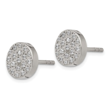 Stainless Steel Round CZ Stud Earrings With Pave Cluster