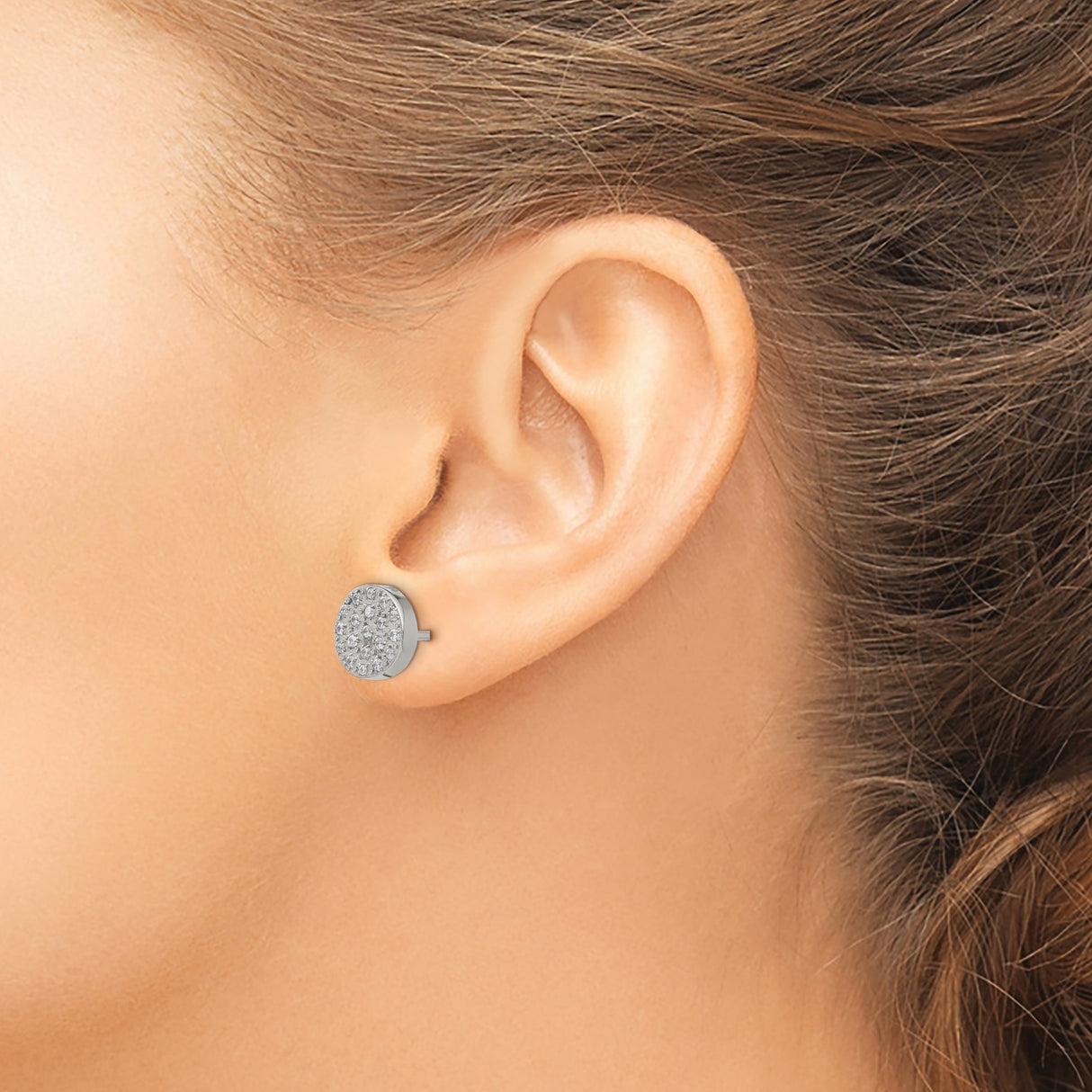 Stainless Steel Round CZ Stud Earrings With Pave Cluster