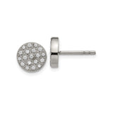 Womens Stainless Steel Round CZ Stud Earrings with Pave Setting, Sparkling Cluster Zirconia Ear Studs, Elegant Modern Fashion Jewelry for Everyday Wear, Versatile Crystal Steel Earrings