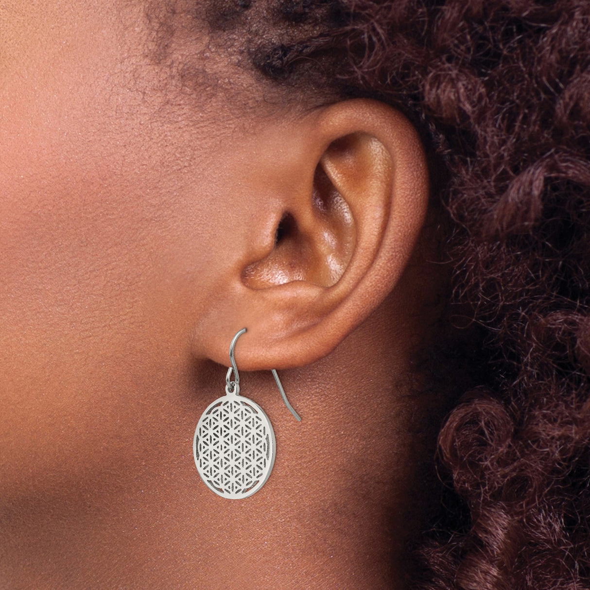 Stainless Steel Dangle Earrings with Laser-Cut Flower of Life Design, Boho Spiritual Jewelry for Women