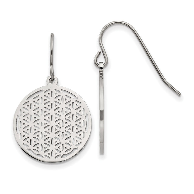 Stainless Steel Dangle Earrings with Laser-Cut Flower of Life Design, Boho Spiritual Jewelry for Women
