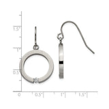 Stainless Steel Dangle Earrings with Open Circle and Round Clear Crystal Accent