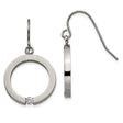 Stainless Steel Dangle Earrings with Open Circle and Round Clear Crystal Accent
