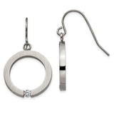 Stainless Steel Dangle Earrings with Open Circle and Round Clear Crystal Accent