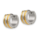 Stainless Steel Huggie Hoop Earrings, Gold and Silver Plated, Textured Dual Tone Design, Unisex Style