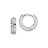 Stainless Steel Hoop Earrings with Dual Textured Stripe and Matte Polished Finish