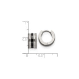 Stainless Steel Huggie Hoop Earrings with Black Enamel Stripe and Textured Edges for Men