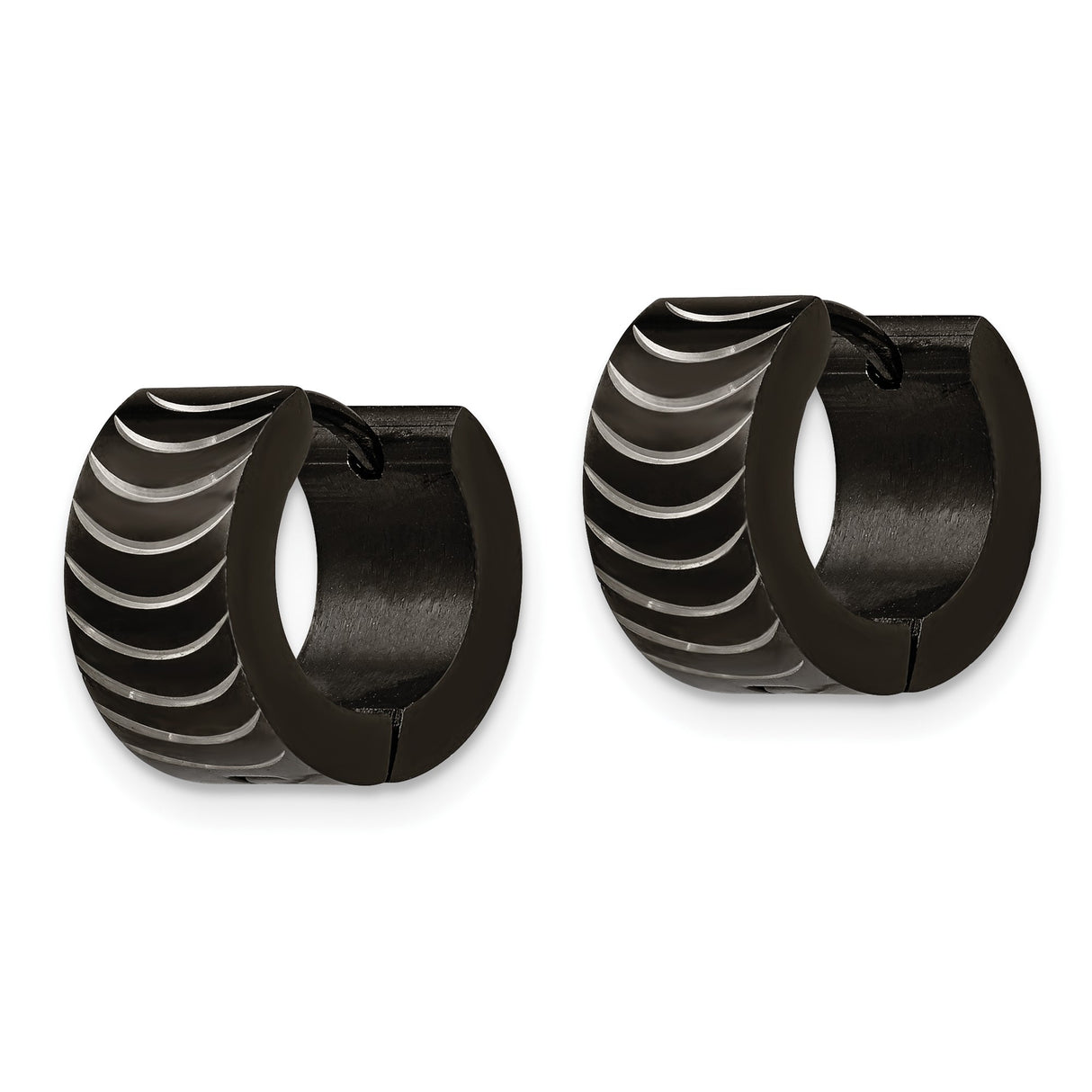 Stainless Steel Huggie Hoop Earrings, Black Arc Design, Sleek Minimalist Unisex Style
