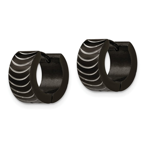 Stainless Steel Huggie Hoop Earrings, Black Arc Design, Sleek Minimalist Unisex Style