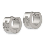 316 Stainless Steel Hoop Earrings with Cubic Zirconia Christian Cross Design