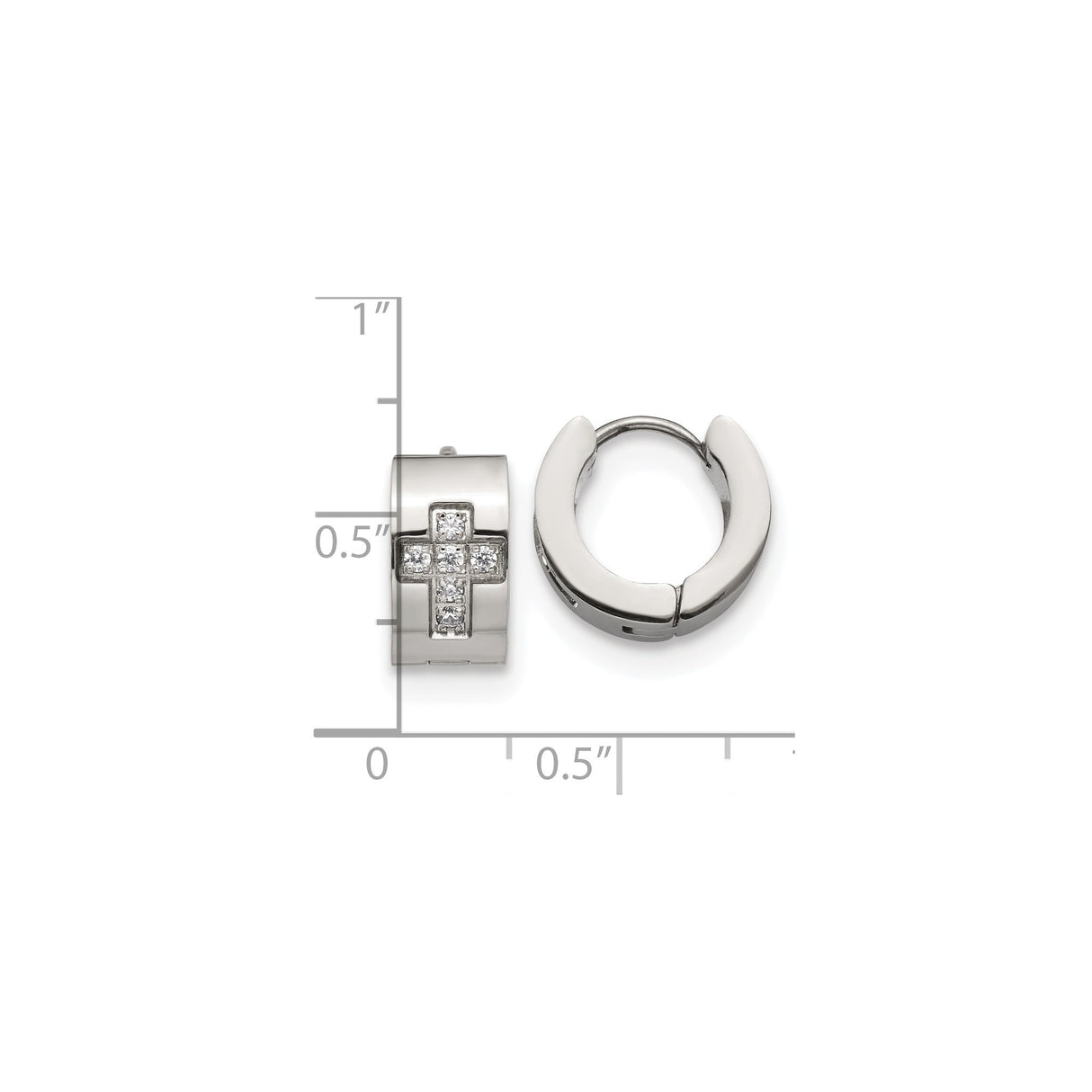 316 Stainless Steel Hoop Earrings with Cubic Zirconia Christian Cross Design