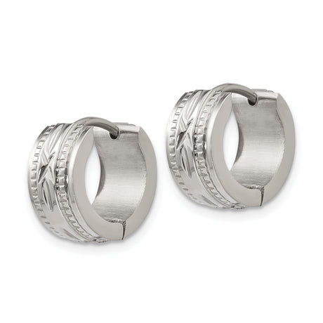 316 Stainless Steel Huggie Hoop Earrings with Geometric Pattern and Hinged Closure