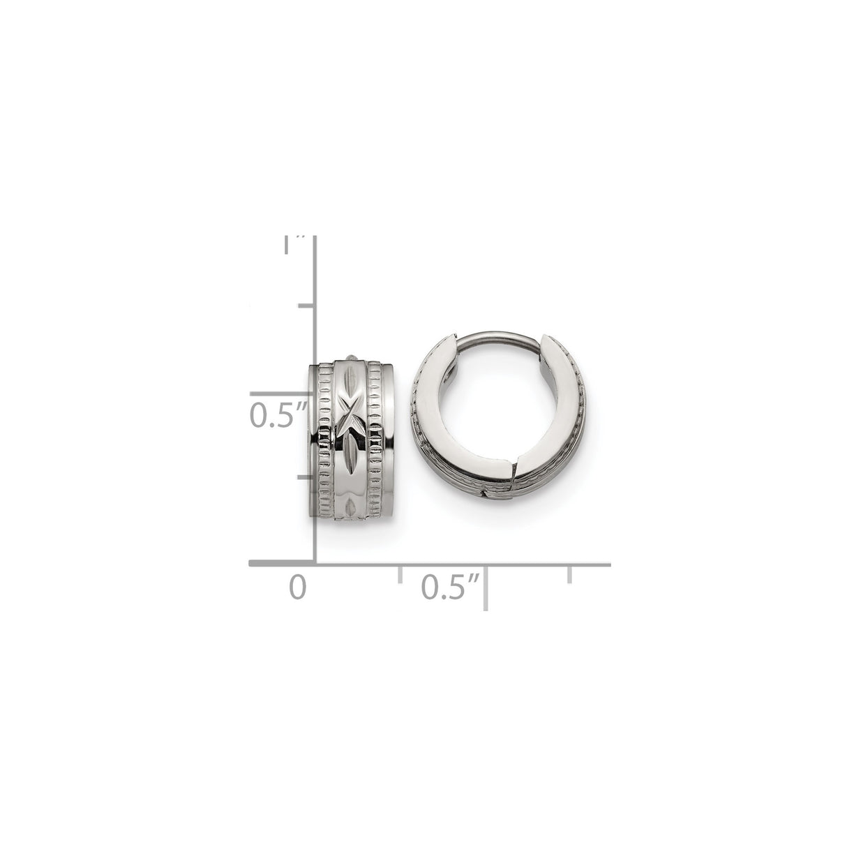 316 Stainless Steel Huggie Hoop Earrings with Geometric Pattern and Hinged Closure
