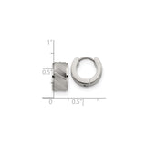 Stainless Steel Huggie Hoop Earrings with Brushed Diagonal Stripe Design for Men